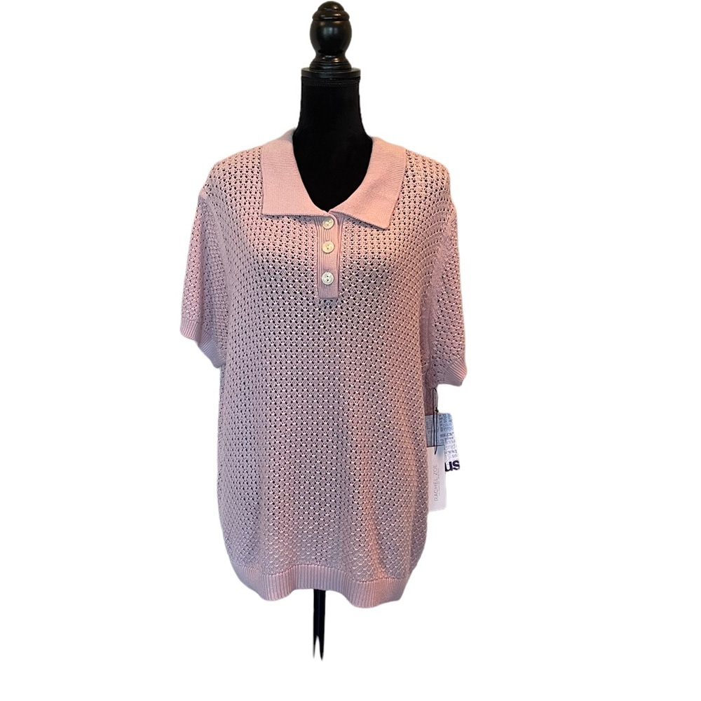 NWT Rachel Zoe blush nude pink short sleeve knit weave sweater plus size 2X